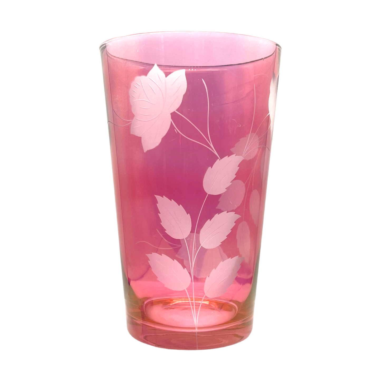 Vintage Rose Etched Cranberry Vase - Artistry Preserved