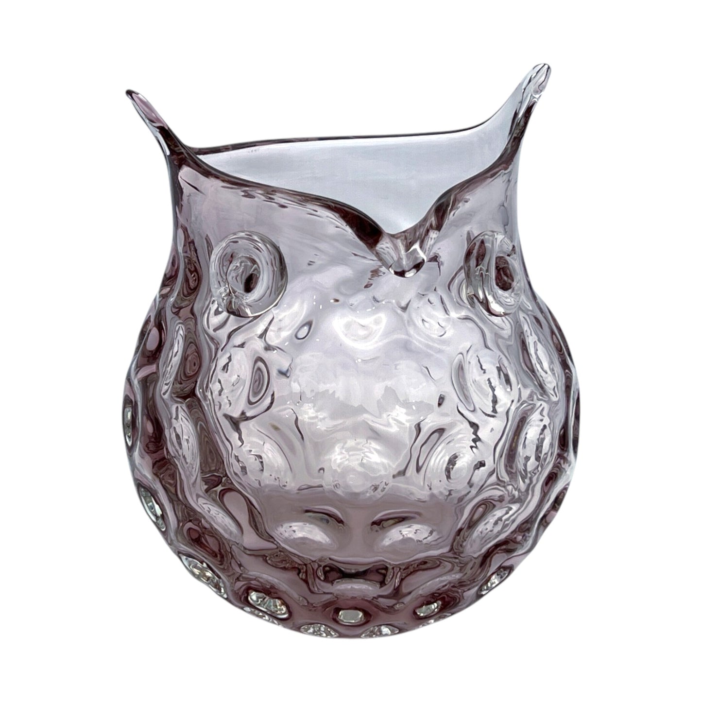Hand Blown - Amethyst Art Glass Owl Vase - Vintage - 6.25"
