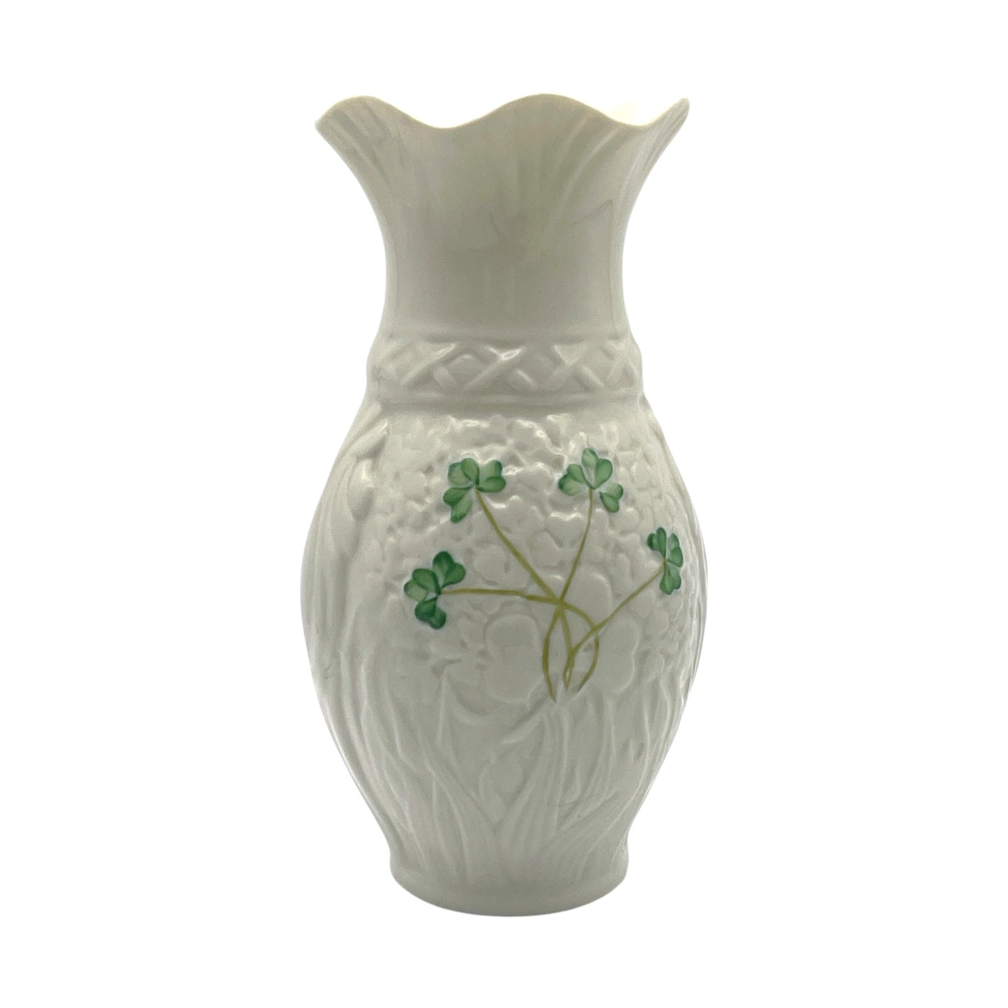 Belleek - 4 Clover Blarney Woolen Mills Vase - Ninth Mark - 7"