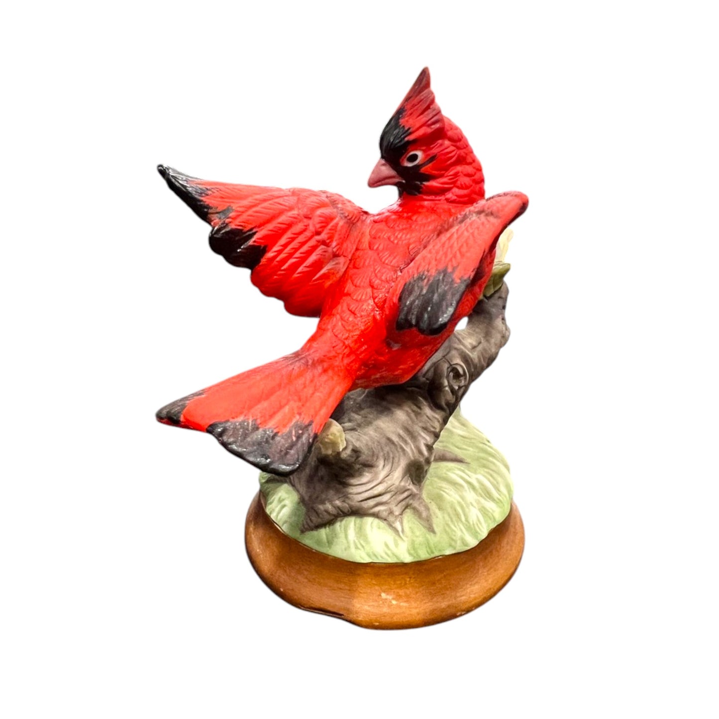 Josef Originals -  Cardinal Sitting On A Tree Branch With A Wood Base - 6"