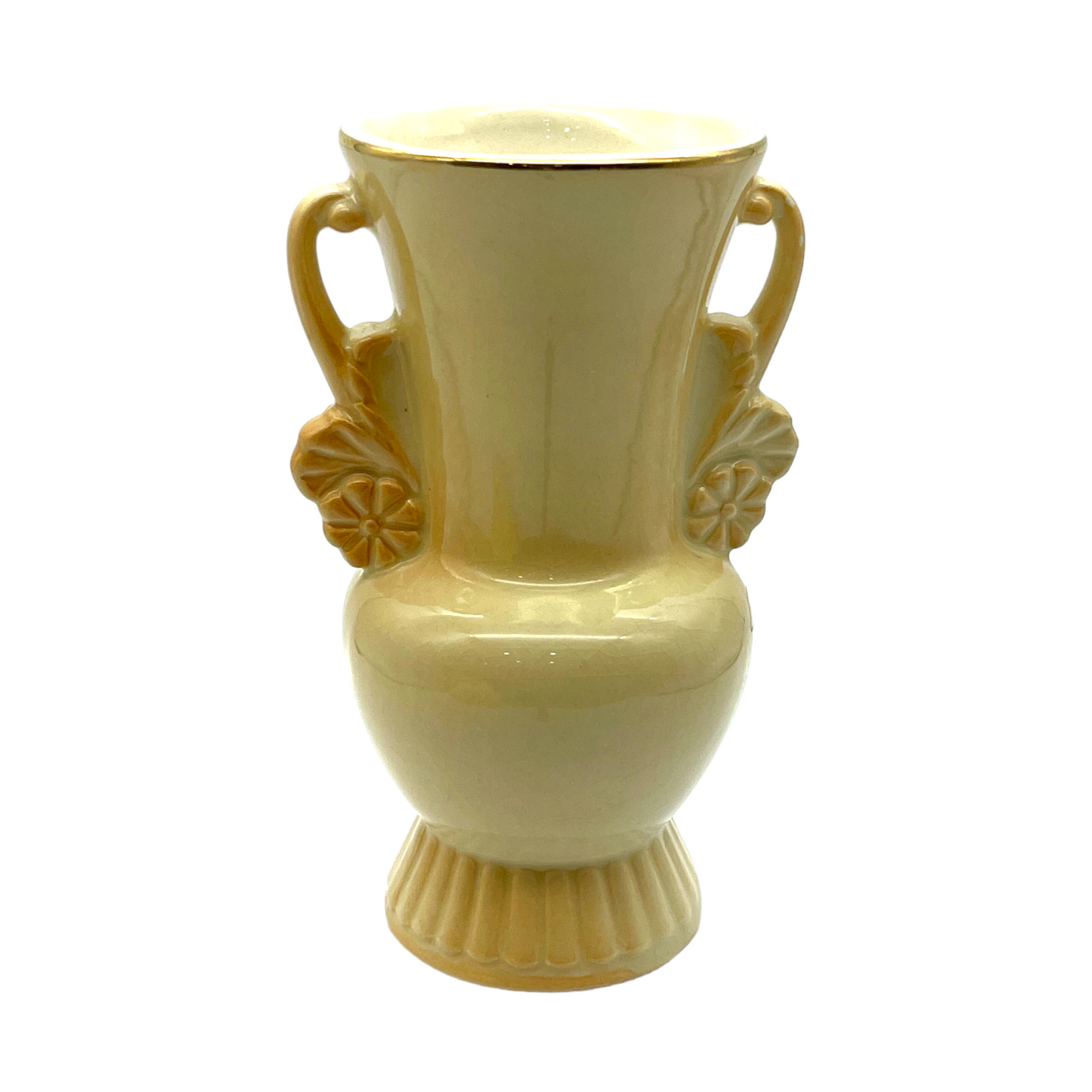 Royal Copley - Cream & Gold Trim With Floral Handle Vase - Vintage - 6.25"