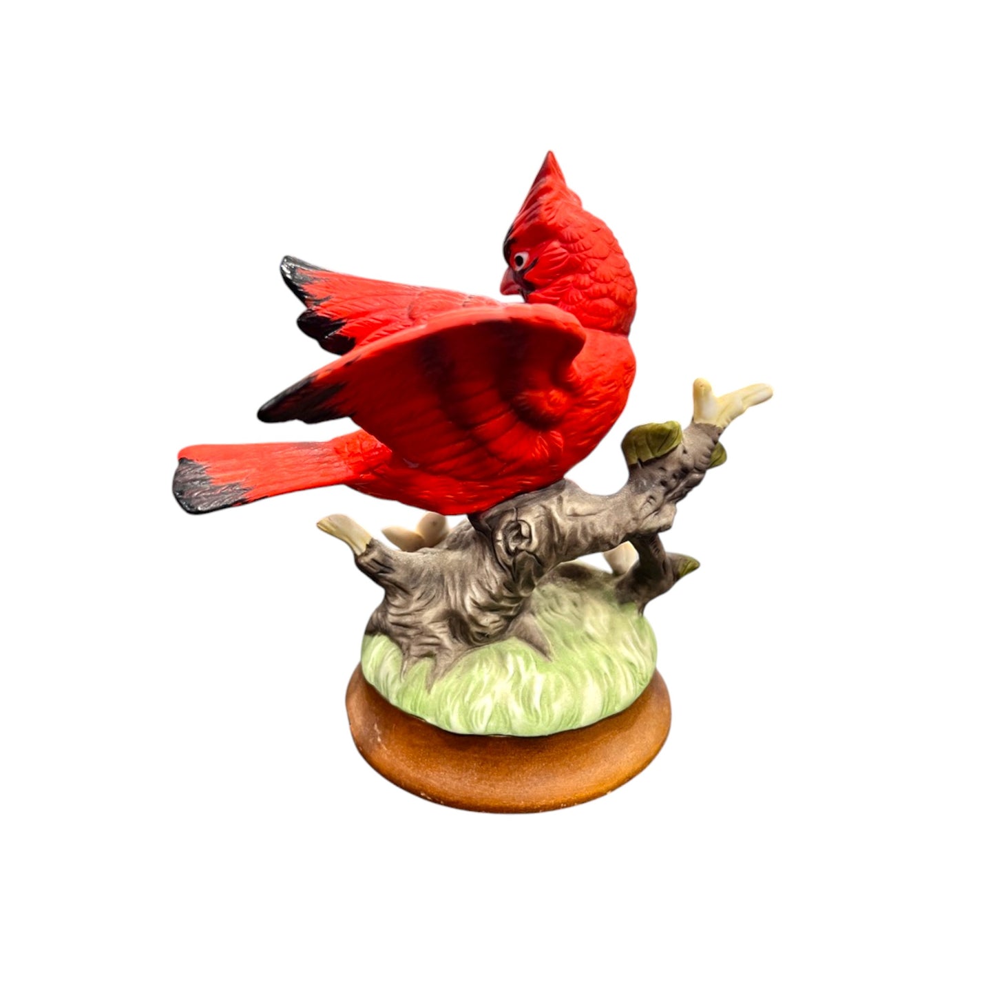 Josef Originals -  Cardinal Sitting On A Tree Branch With A Wood Base - 6"