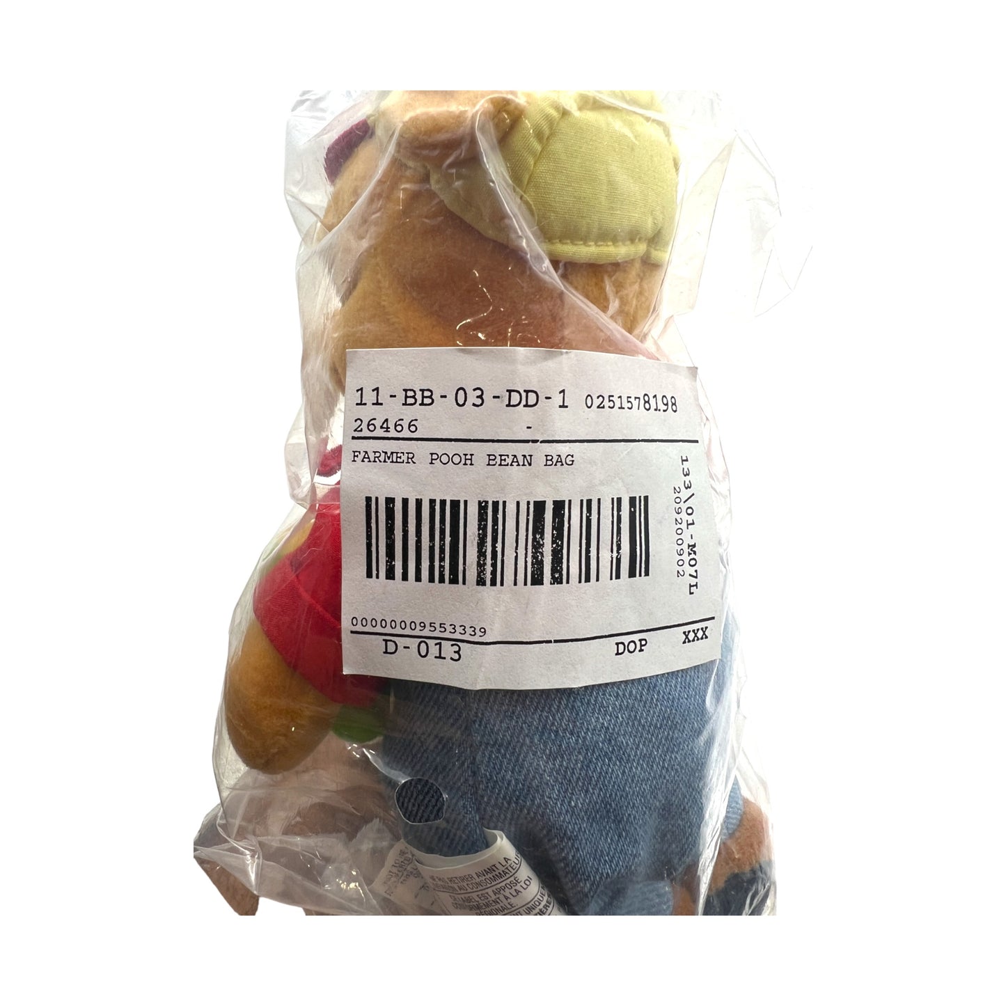 Disney Store - Farmer Pooh Bean Bag  - Vintage - With Tag - 8"