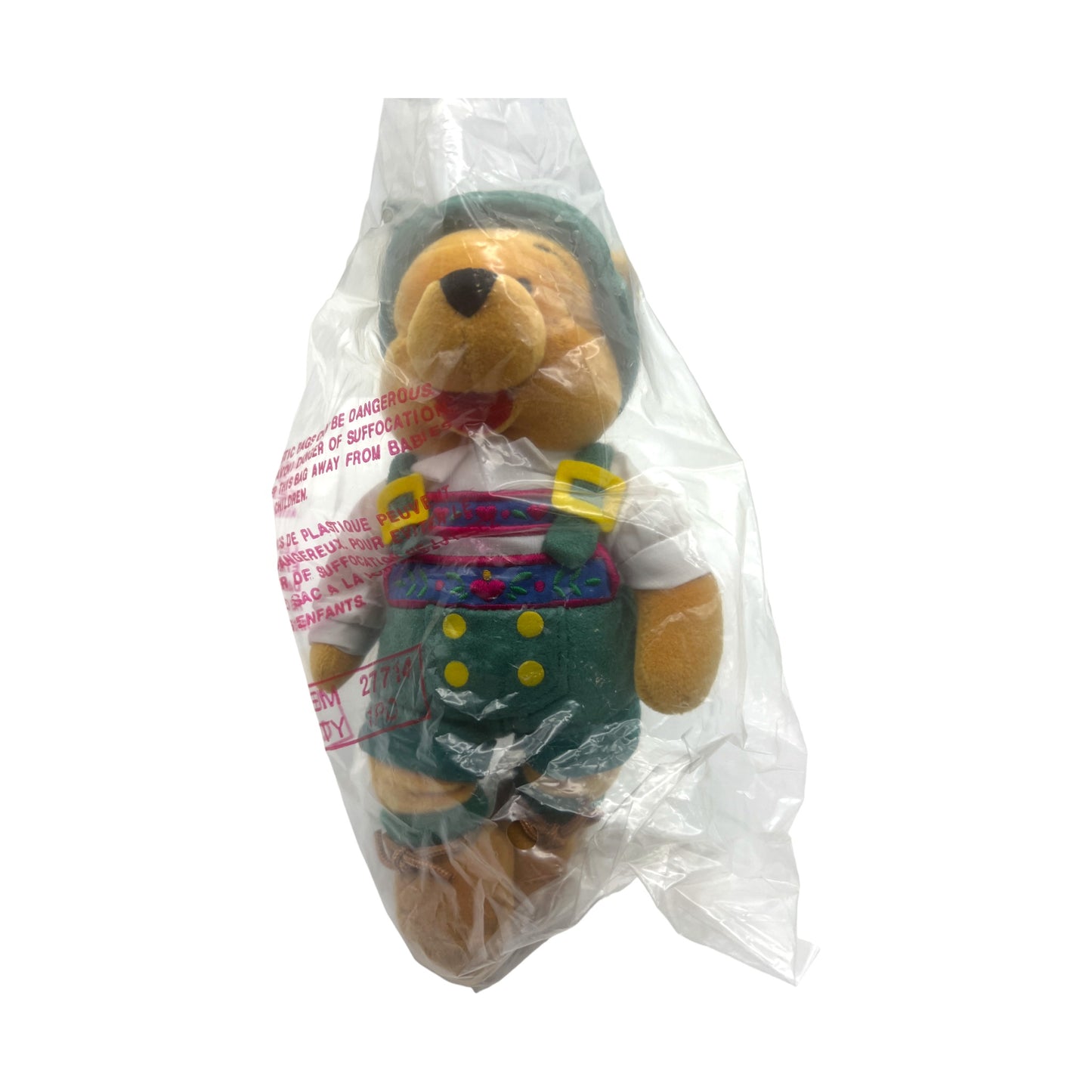 Disney Store - German Lederhosen Octoberfest Pooh Bean Bag - Vintage - With Tag - 10"