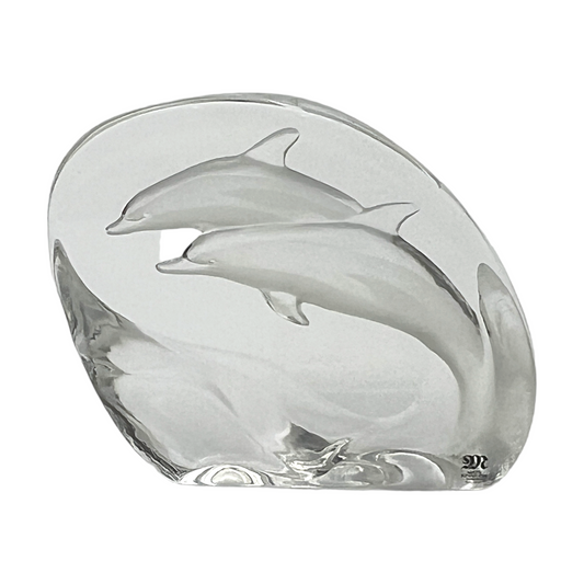 Mats Johasson Sweden Crystal - Dolphin Sculpture - Vintage - Signed - 6"