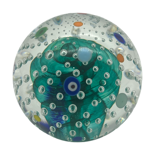 Glass Eye Studio Paperweight - Millefiori With Controlled Bubble - Signed GES 99 - 3"