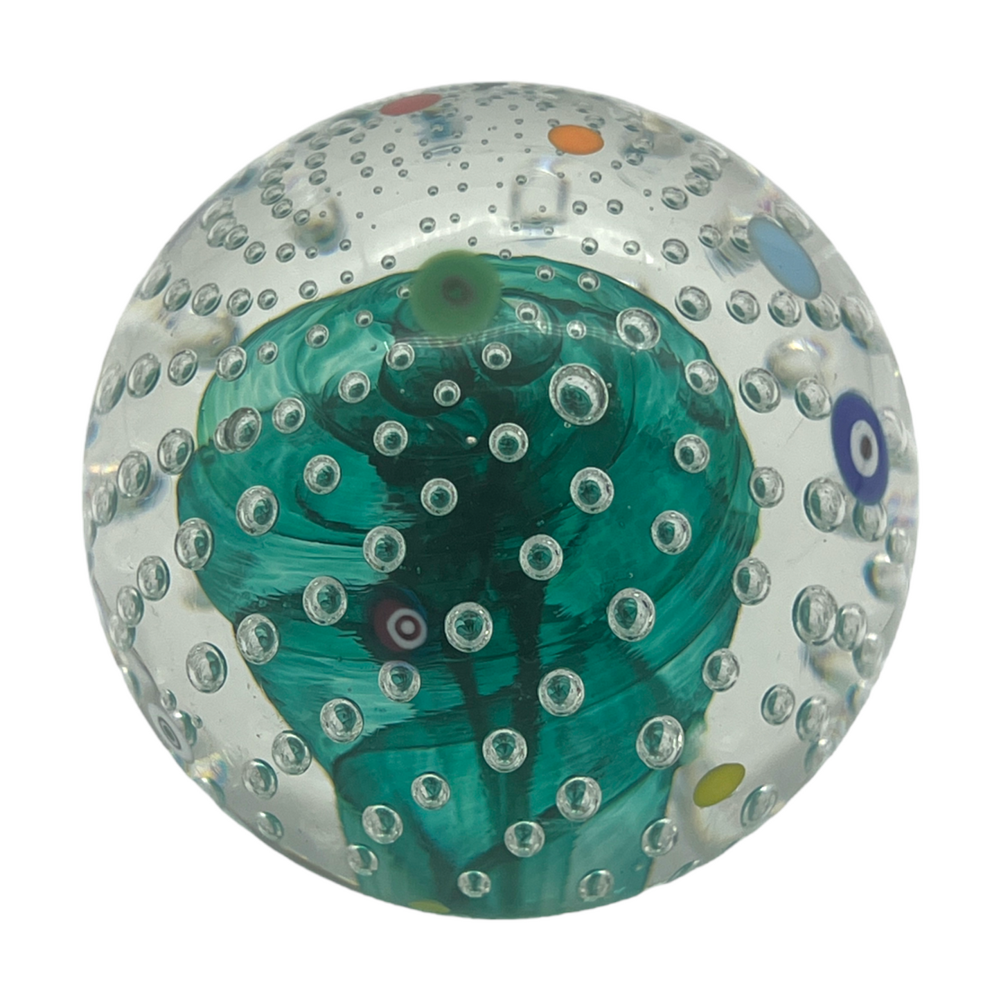 Glass Eye Studio Paperweight - Millefiori With Controlled Bubble - Signed GES 99 - 3"