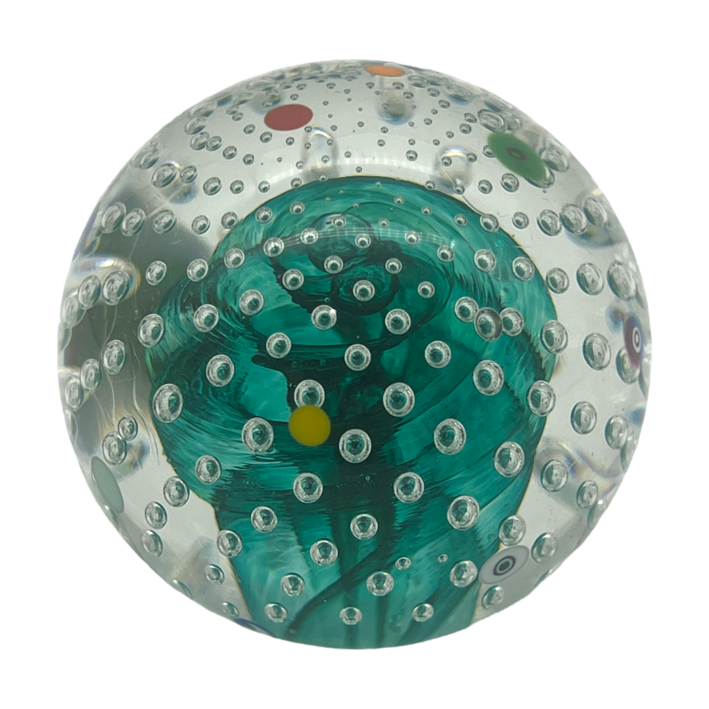 Glass Eye Studio Paperweight - Millefiori With Controlled Bubble - Signed GES 99 - 3"