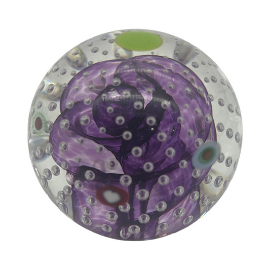 Glass Eye Studio Paperweight - Millefiori With Controlled Bubble - Signed GES 99 - 2"