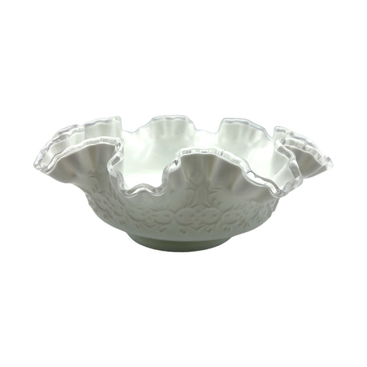 Fenton Art Glass - Spanish Lace Silver Crest Ruffled/Crimped Rim Bowl - Vintage - 4"