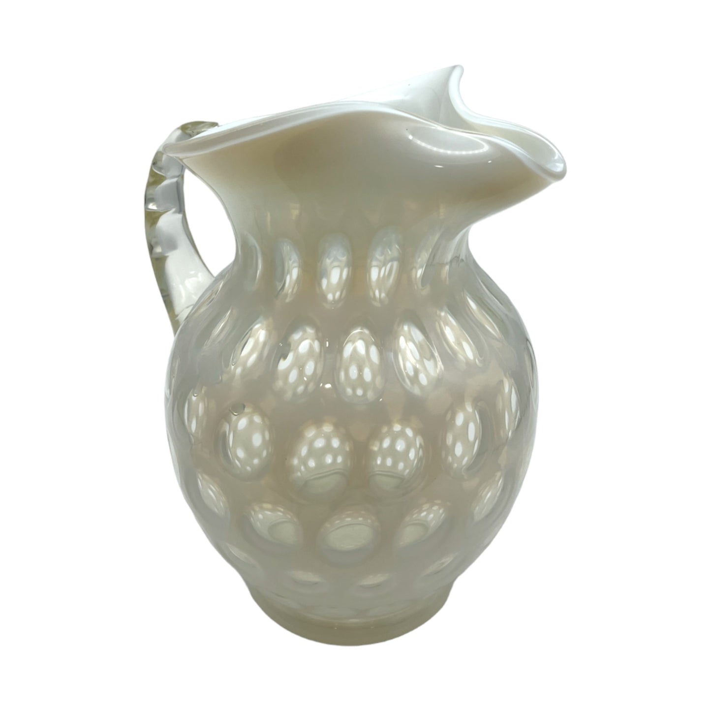 Fenton Art Glass - White Opalescent Coin Dot Pitcher - Vintage - 10"