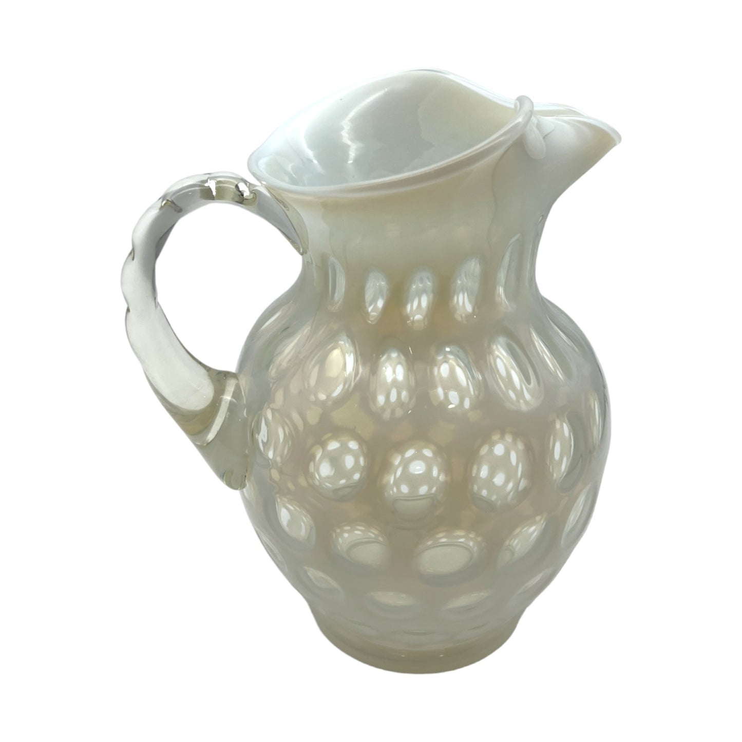 Fenton Art Glass - White Opalescent Coin Dot Pitcher - Vintage - 10"