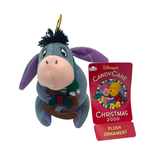 Disney Store - Candy Cane Plush Eeyore Christmas Ornament - With Tag - Vintage - 4"