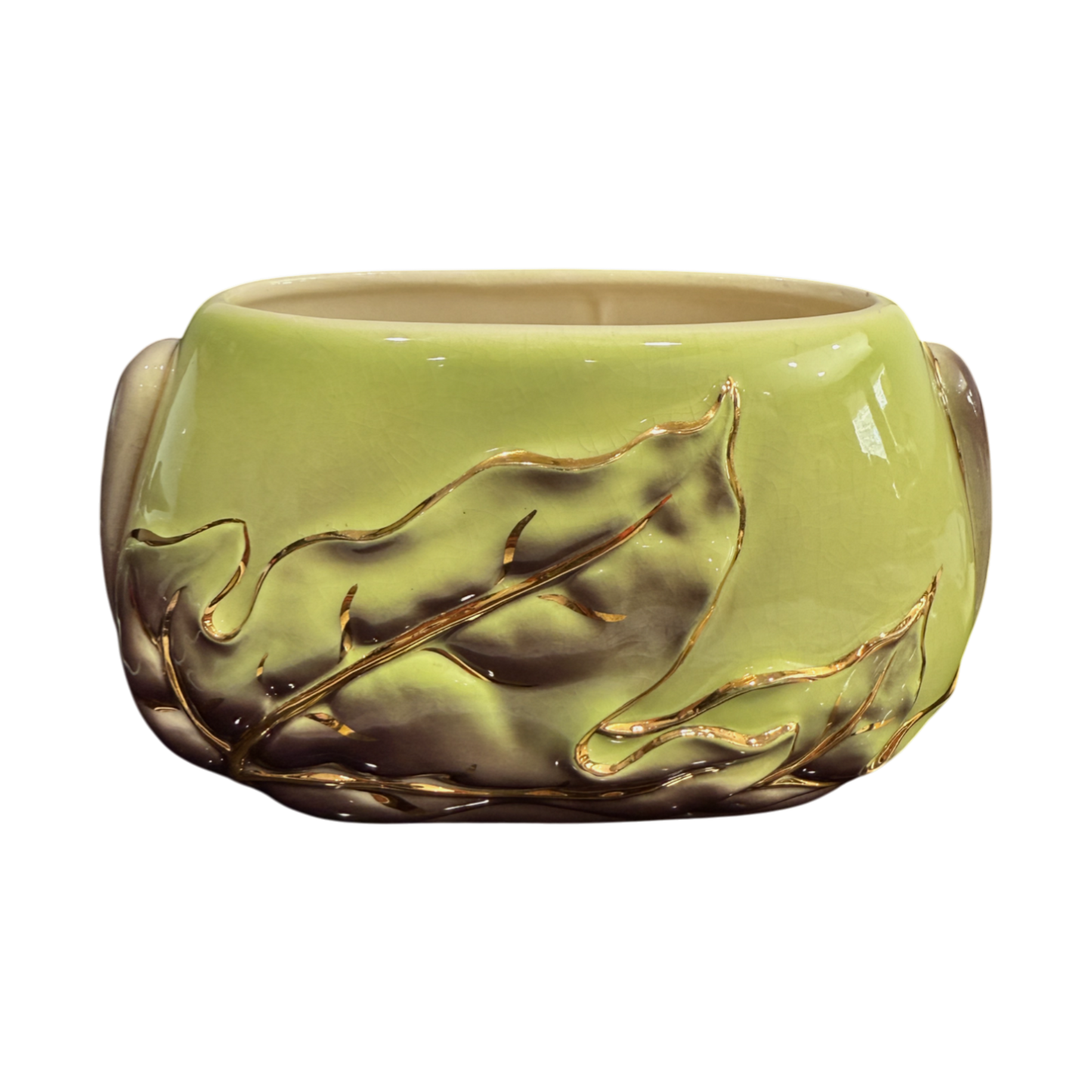 Royal Copley - Oval Leaf Vase With Gold Trim - Extremely Rare - 4.5"