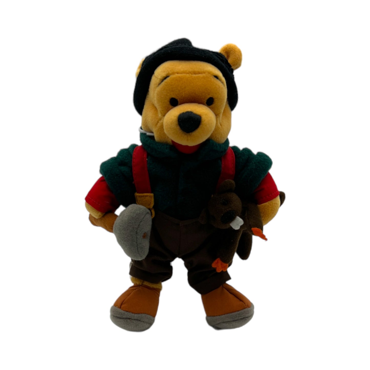 Disney Store - Lumberjack Pooh with Baby Beaver - Mini Bean Bag - Vintage - 8"