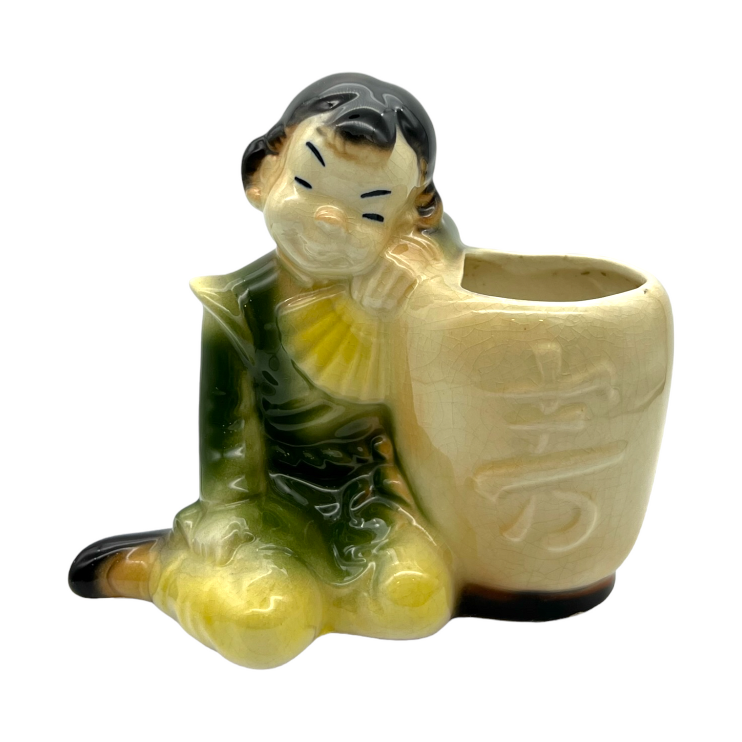 Royal Copley - Oriental Boy Or Girl Leaning On Vase Planter - 5.5"