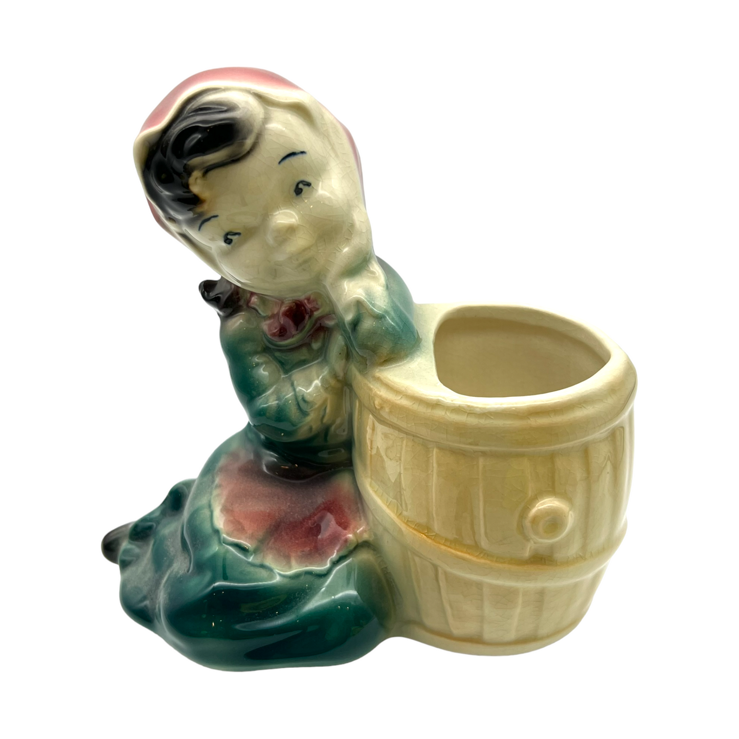 Royal Copley - Girl Leaning On Barrel Planter - 6"