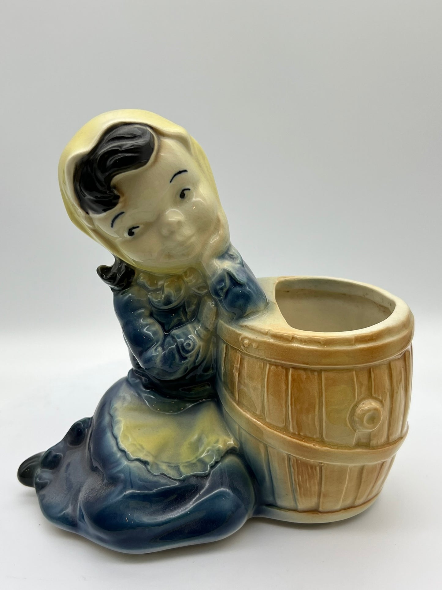 Royal Copley - Girl Leaning On Barrel Planter - 6"