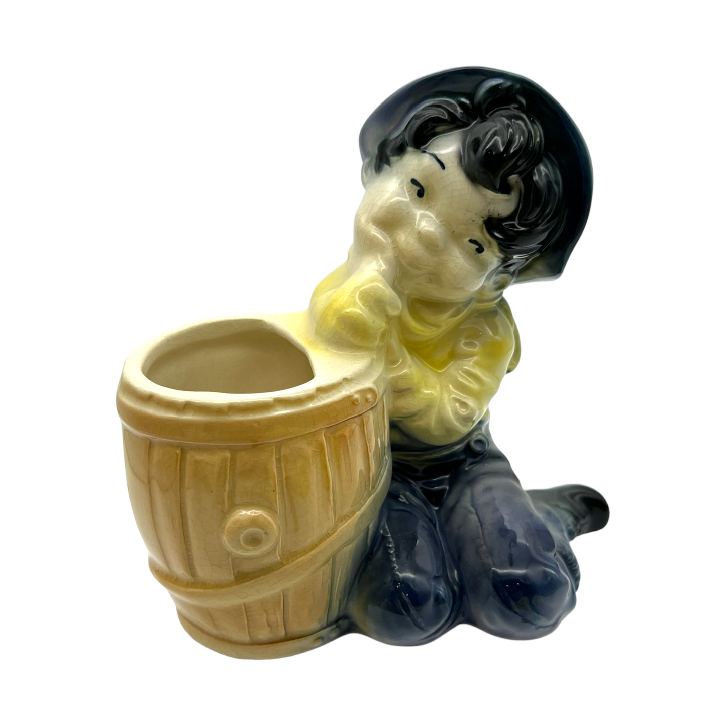 Royal Copley - Boy Leaning On Barrel Planter - 6"