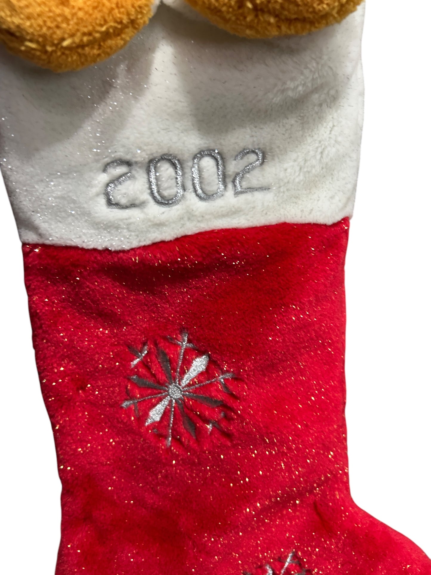 London Disney Store - Winnie the Pooh 2002 3D soft Plush Christmas Snowflake Stocking Santa Hat - Vintage - 22"