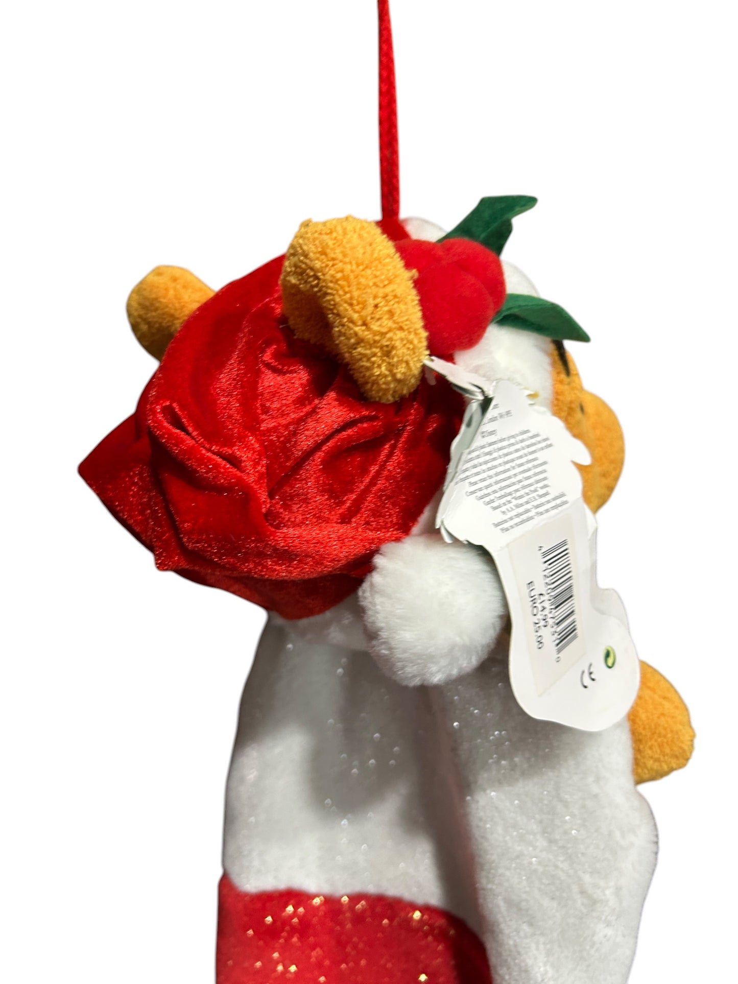 London Disney Store - Winnie the Pooh 2002 3D soft Plush Christmas Snowflake Stocking Santa Hat - Vintage - 22"