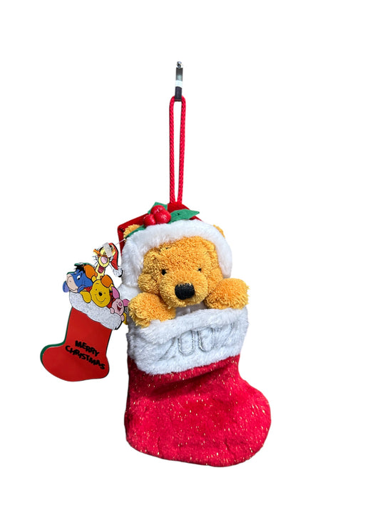 Disney Store London - 2002 Winnie the Pooh In A Stocking - Christmas - Vintage - 8"