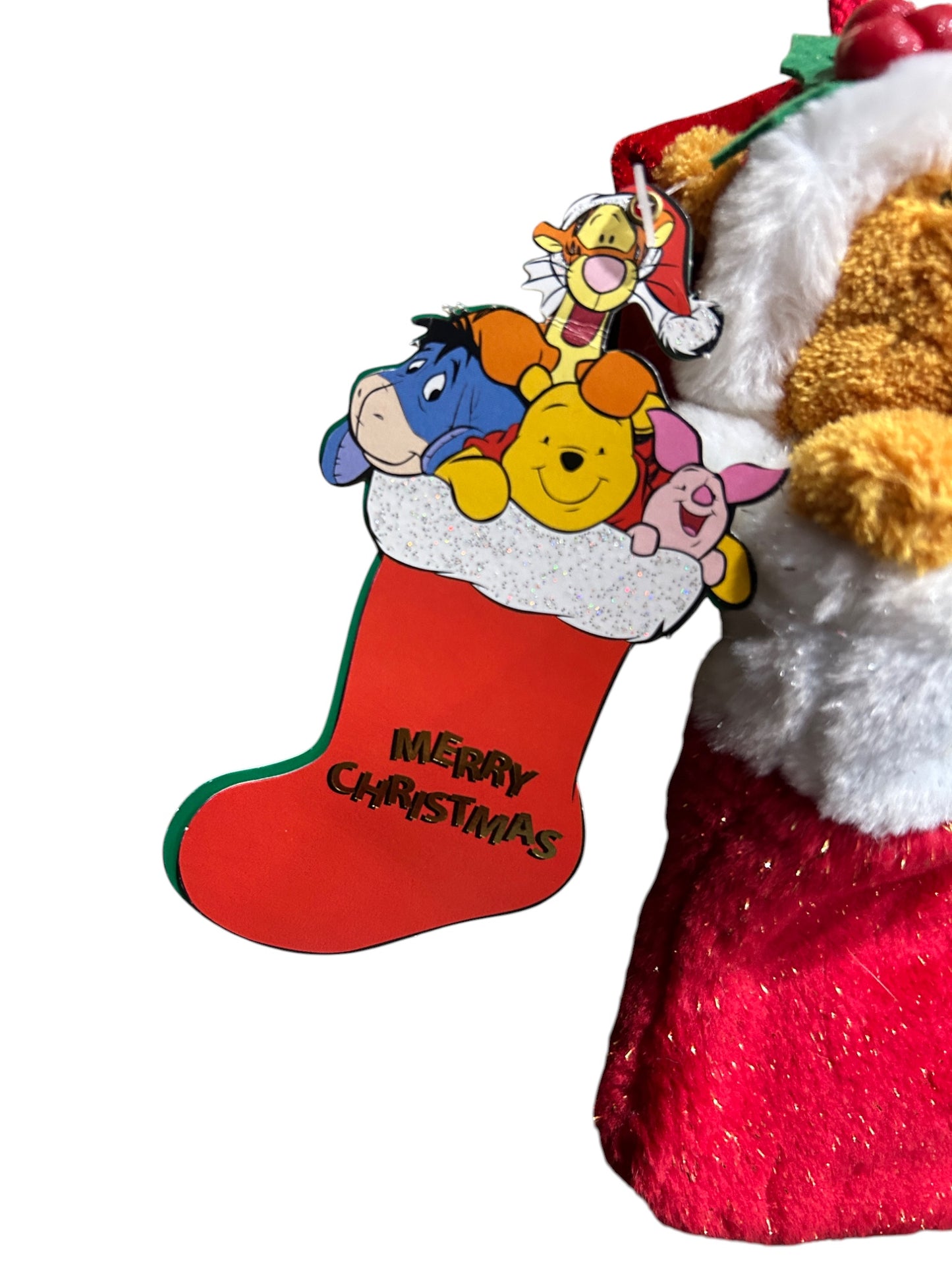 Disney Store London - 2002 Winnie the Pooh In A Stocking - Christmas - Vintage - 8"