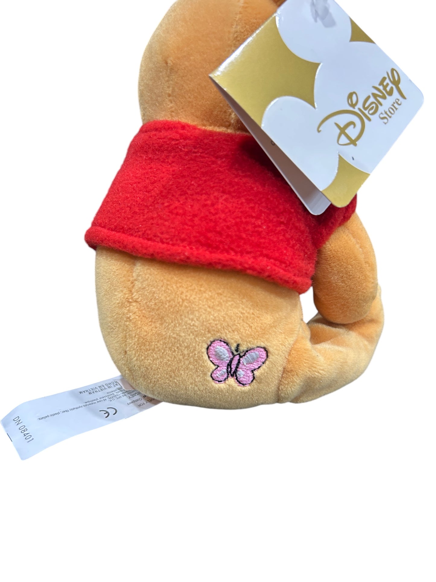 Disney Store - Winnie the Pooh - New Pooh with Butterfly Embroidered on Bottom- Mini Bean Bag - 8"