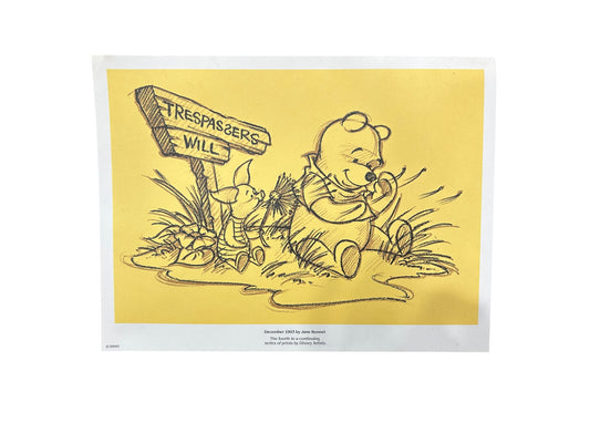 Disney - Winnie the Pooh - Cast Member Exclusive Artwork - December 1993 Winnie the Pooh Print December 1993 By Jane Bonnet - Vintage - 12"