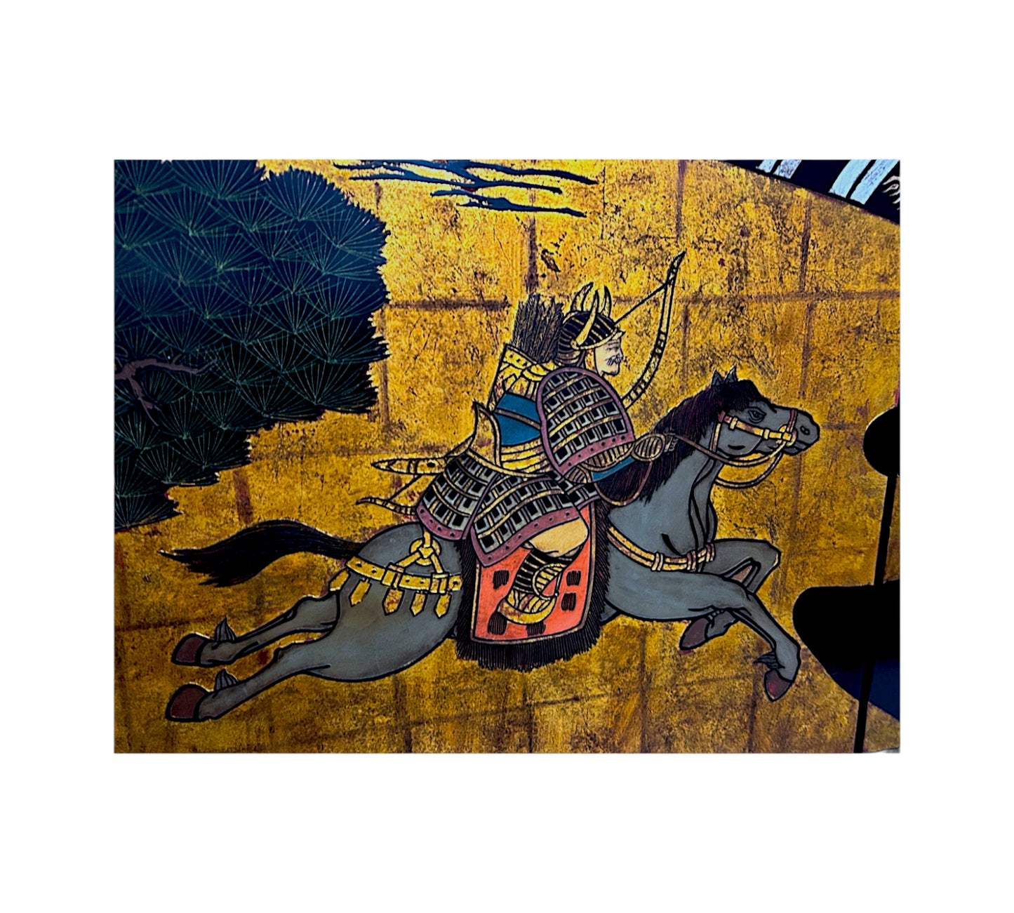 Maitland Smith Ltd - Hong Kong - Decorative Pair of Lacquer Painted Wood Wall Panels of Asian Style Horseback Archer Scene - 1990's - 70"