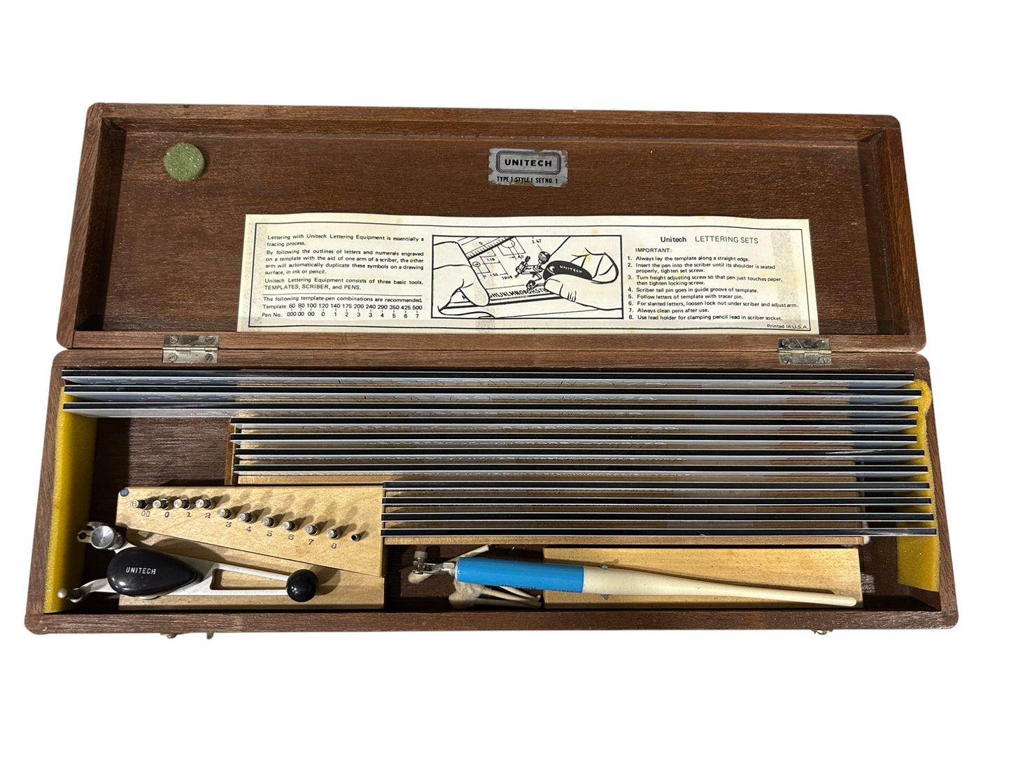 Unitech - Type 1 Style 1 Set No. 1 Lettering Set Type Pen Wood Box - 15.5"