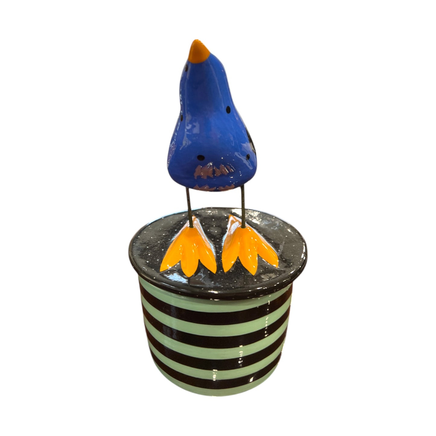 Alison Palmer - Whimsical Ceramic Bird - On Lidded Canister - 8.5"