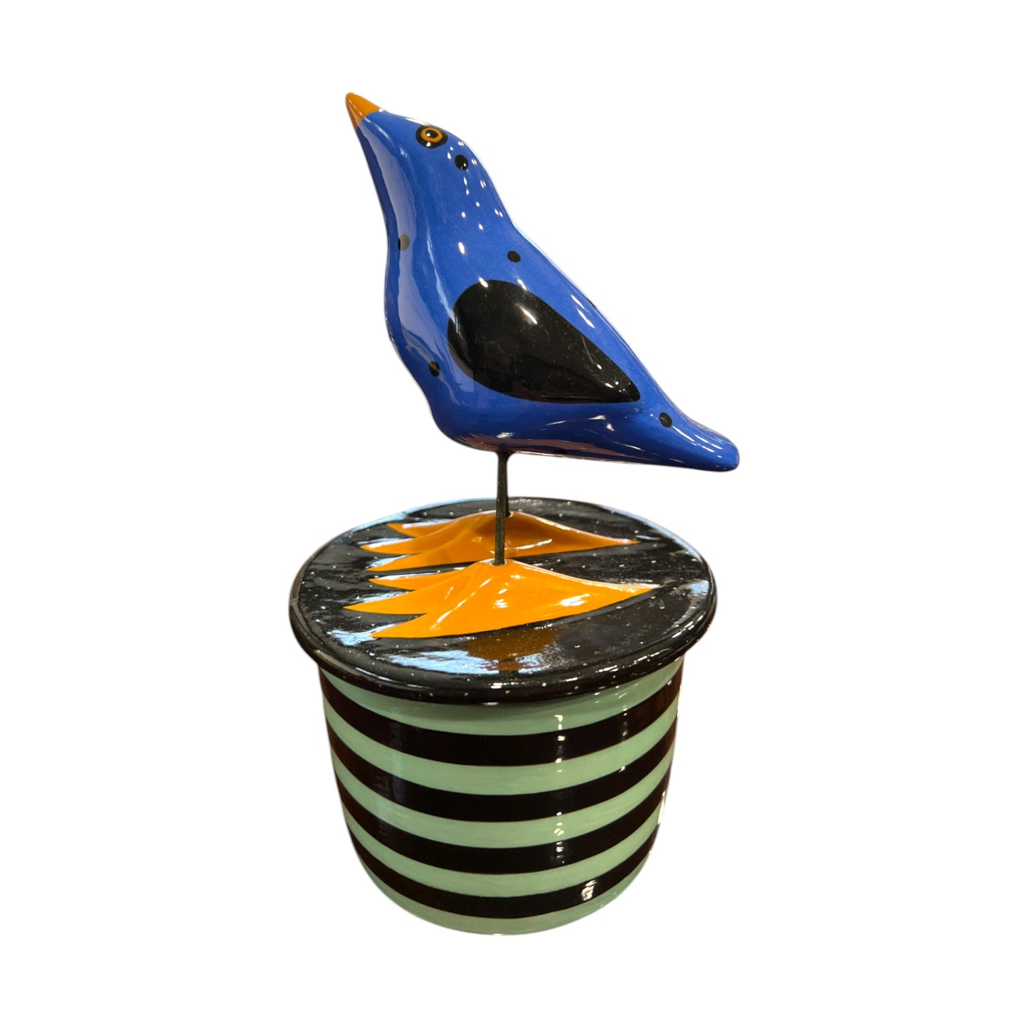 Alison Palmer - Whimsical Ceramic Bird - On Lidded Canister - 8.5"