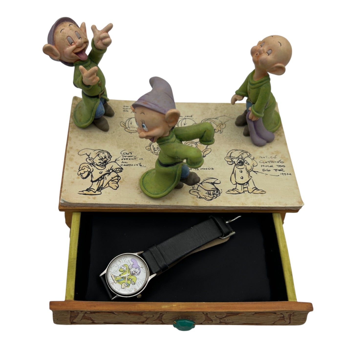 Disney - Character Study Watch Collection - Snow White & the Seven Dwarfs - Dopey Figure Jewelry Box & Watch - 1995 - NWB - 7"