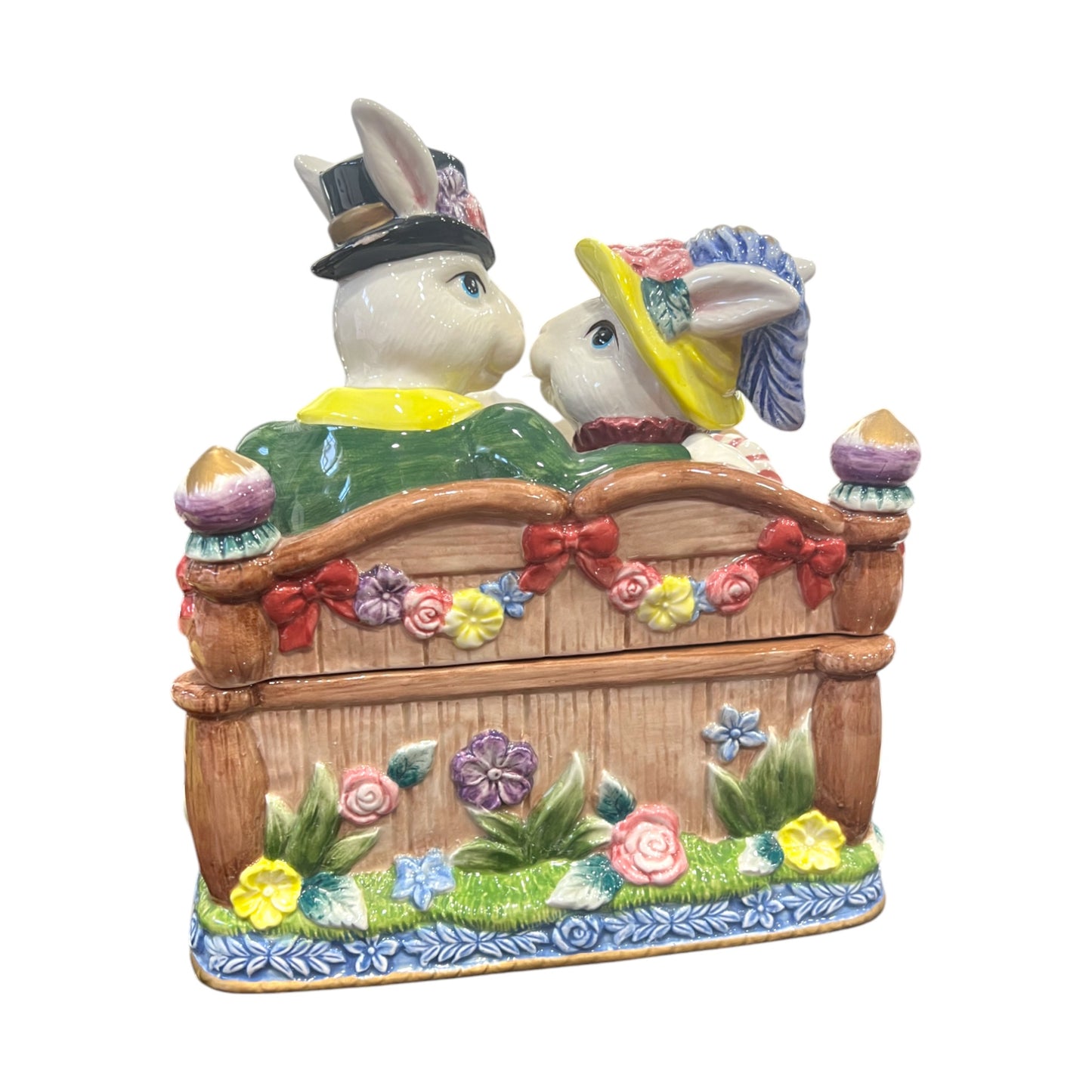 Fitz & Floyd - Balloon Bunnies Family Wedding Cookie Jar - 1996 - 7"