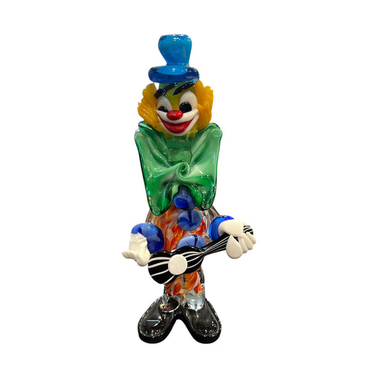 Murano Art Glass - Clown With Guitar Figurine - 10.5"
