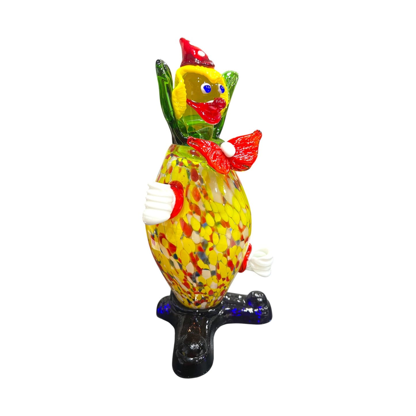 Murano Art Glass - Clown Splatter Body With Red & White Bow Tie - 10"