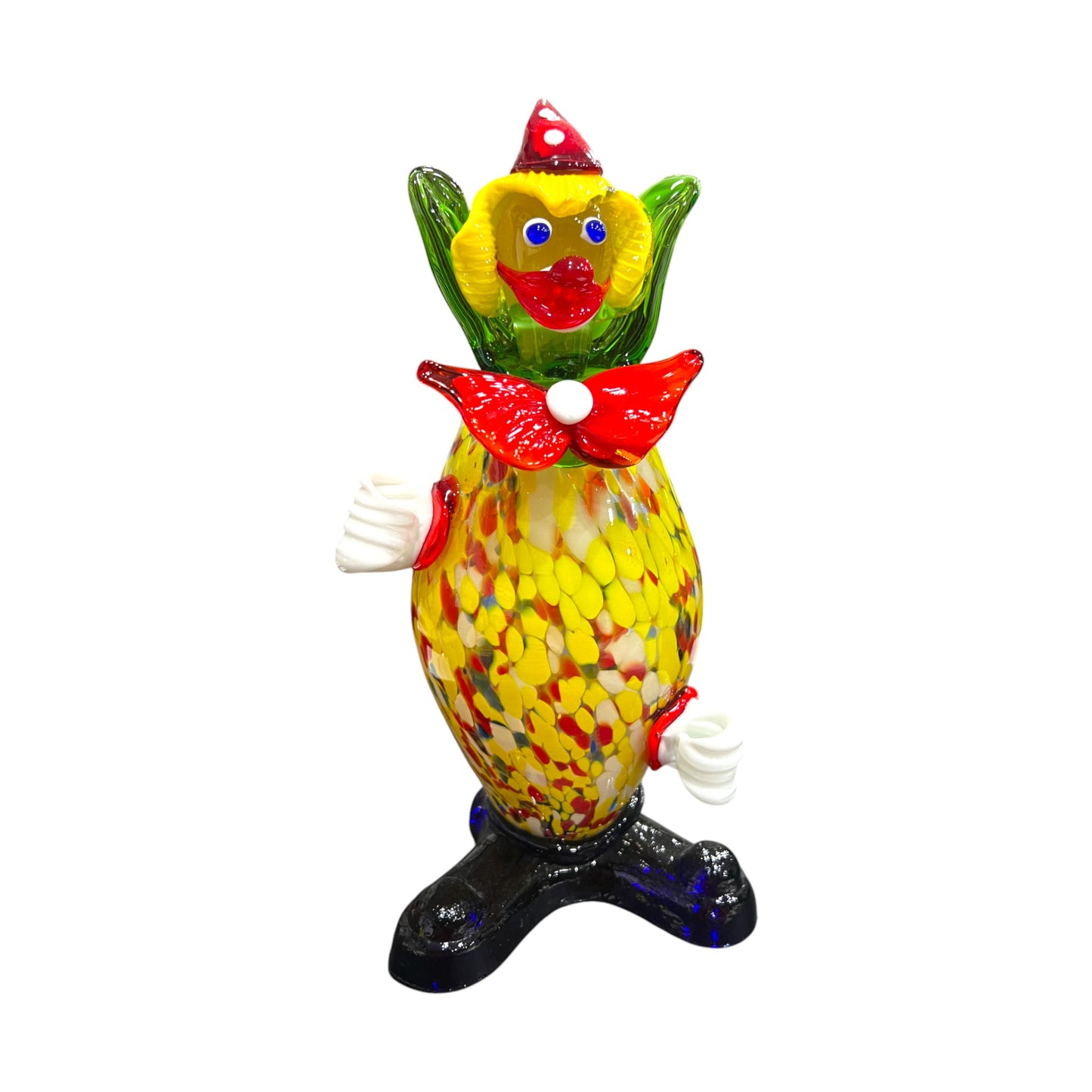 Murano Art Glass - Clown Splatter Body With Red & White Bow Tie - 10"