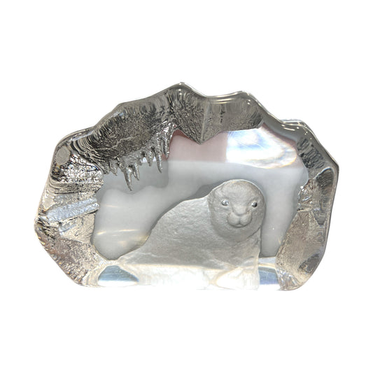 Mats Jonasson - Crystal Seal Sculpture - Signed - 3.5"