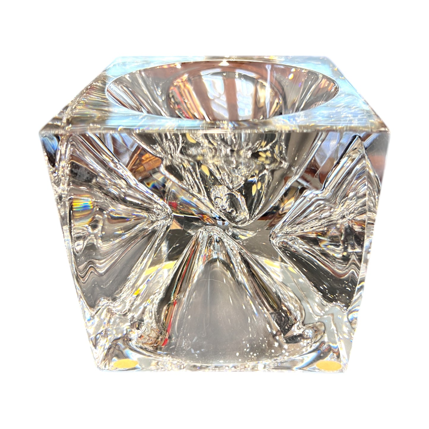 Daum France - Cubed Crystal Ashtray - Signed - Vintage - 4"