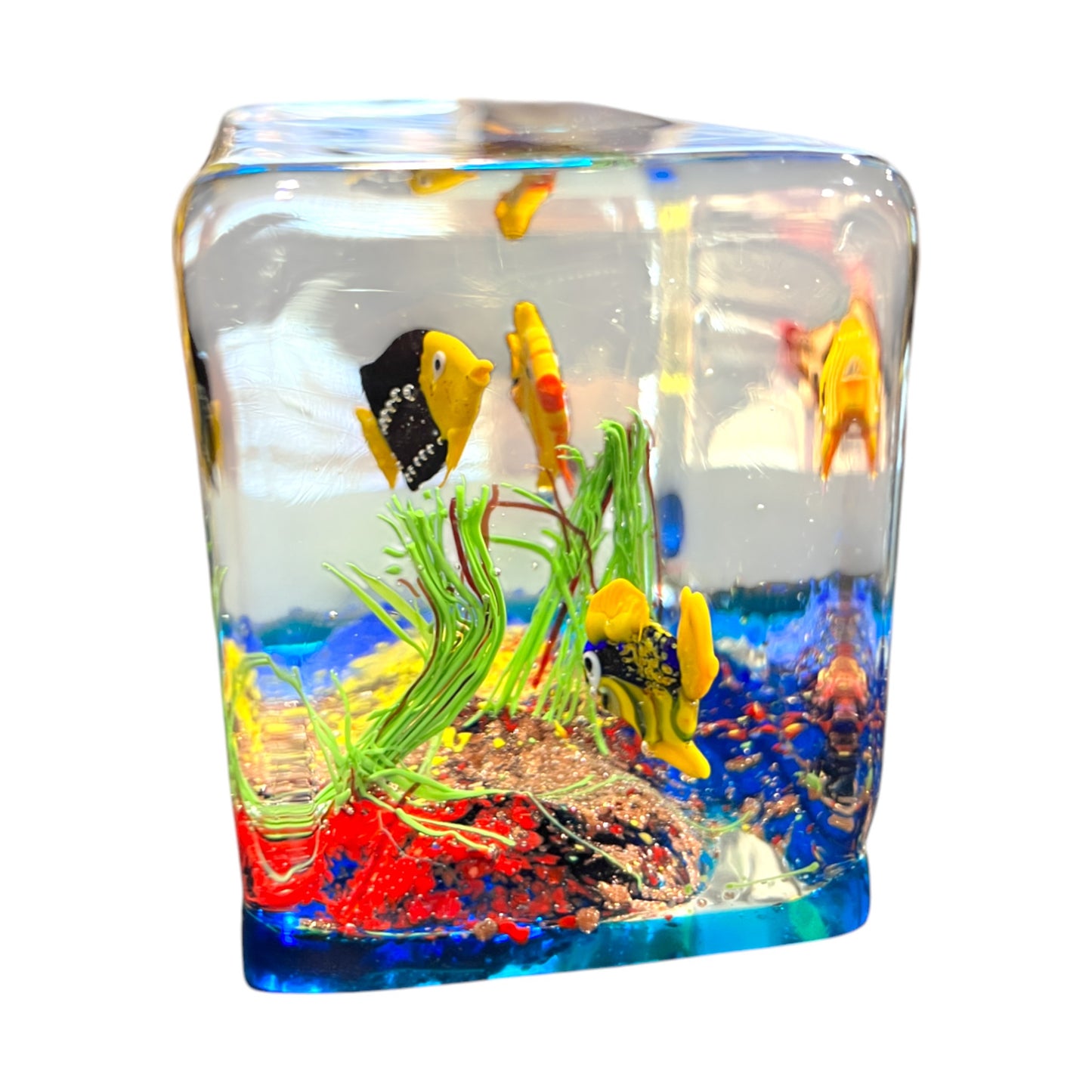 Murano Art Glass - Large Three Fish Aquarium  - Vintage - 3.5"