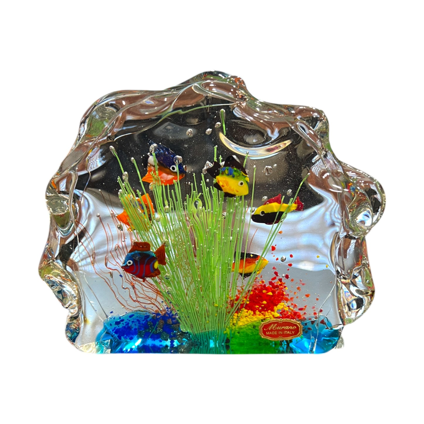 Murano Art Glass - Large Six Fish Aquarium  - With Sticker - 6.5"