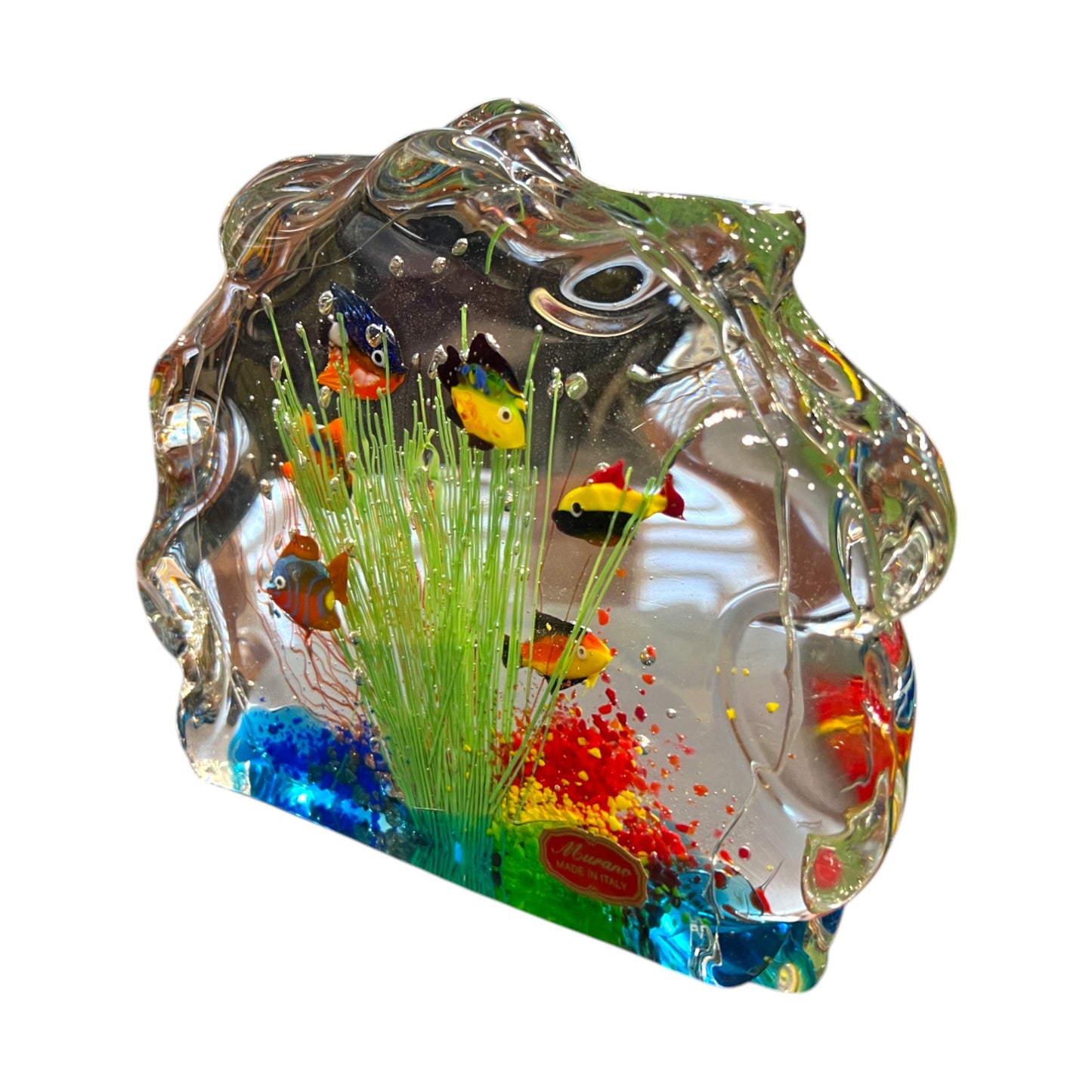 Murano Art Glass - Large Six Fish Aquarium  - With Sticker - 6.5"