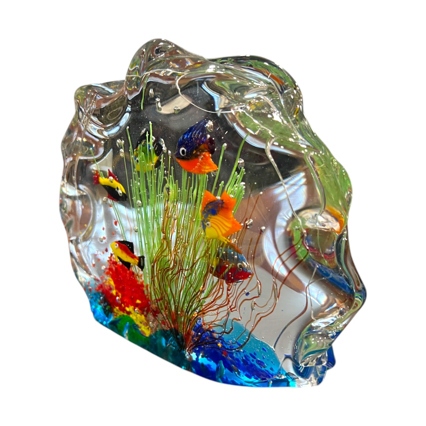 Murano Art Glass - Large Six Fish Aquarium  - With Sticker - 6.5"