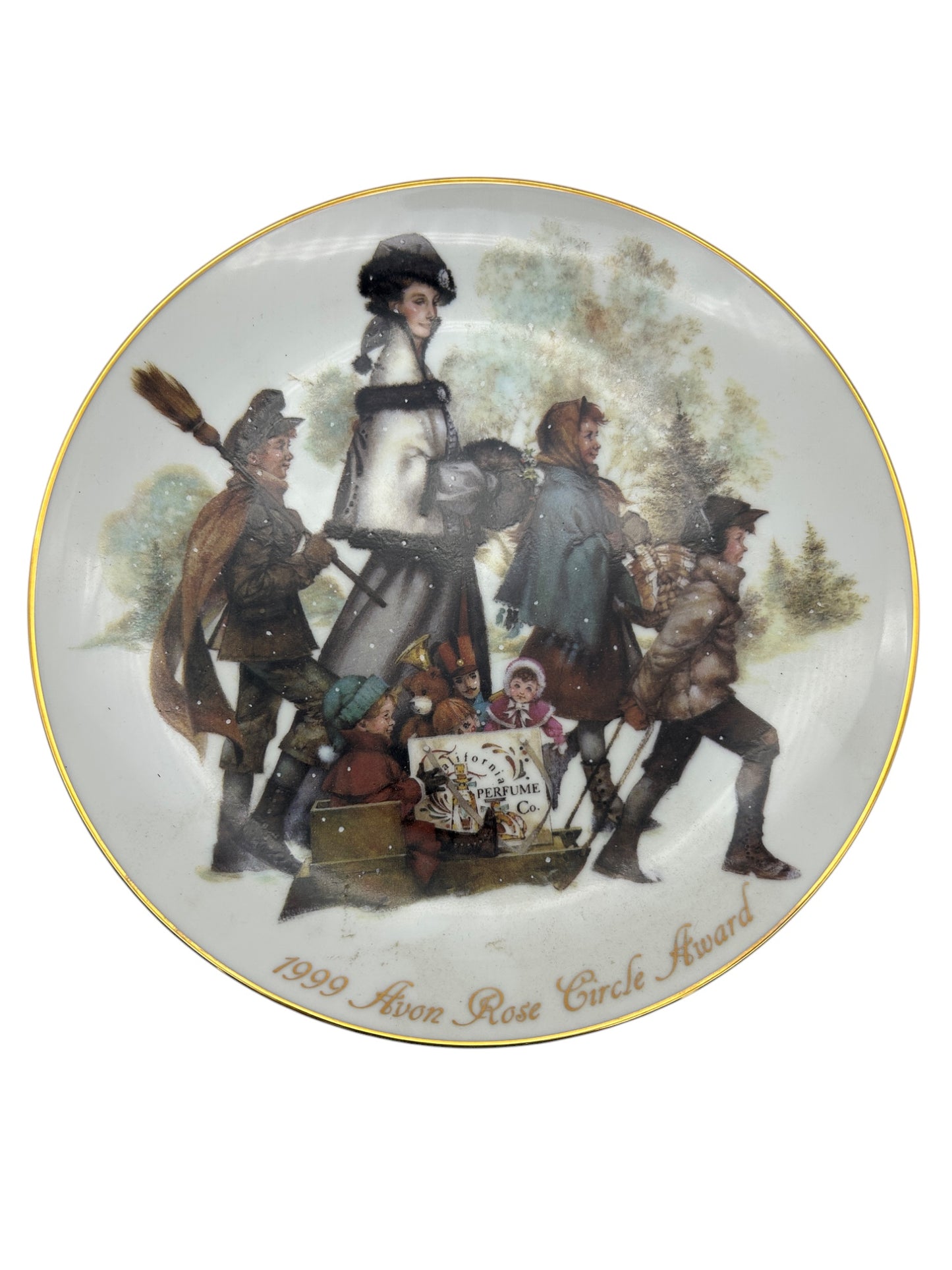 Avon - 1999 Commemorative Avon Rose Circle Commemorative Plate - 22K Gold Edge - 8.5"