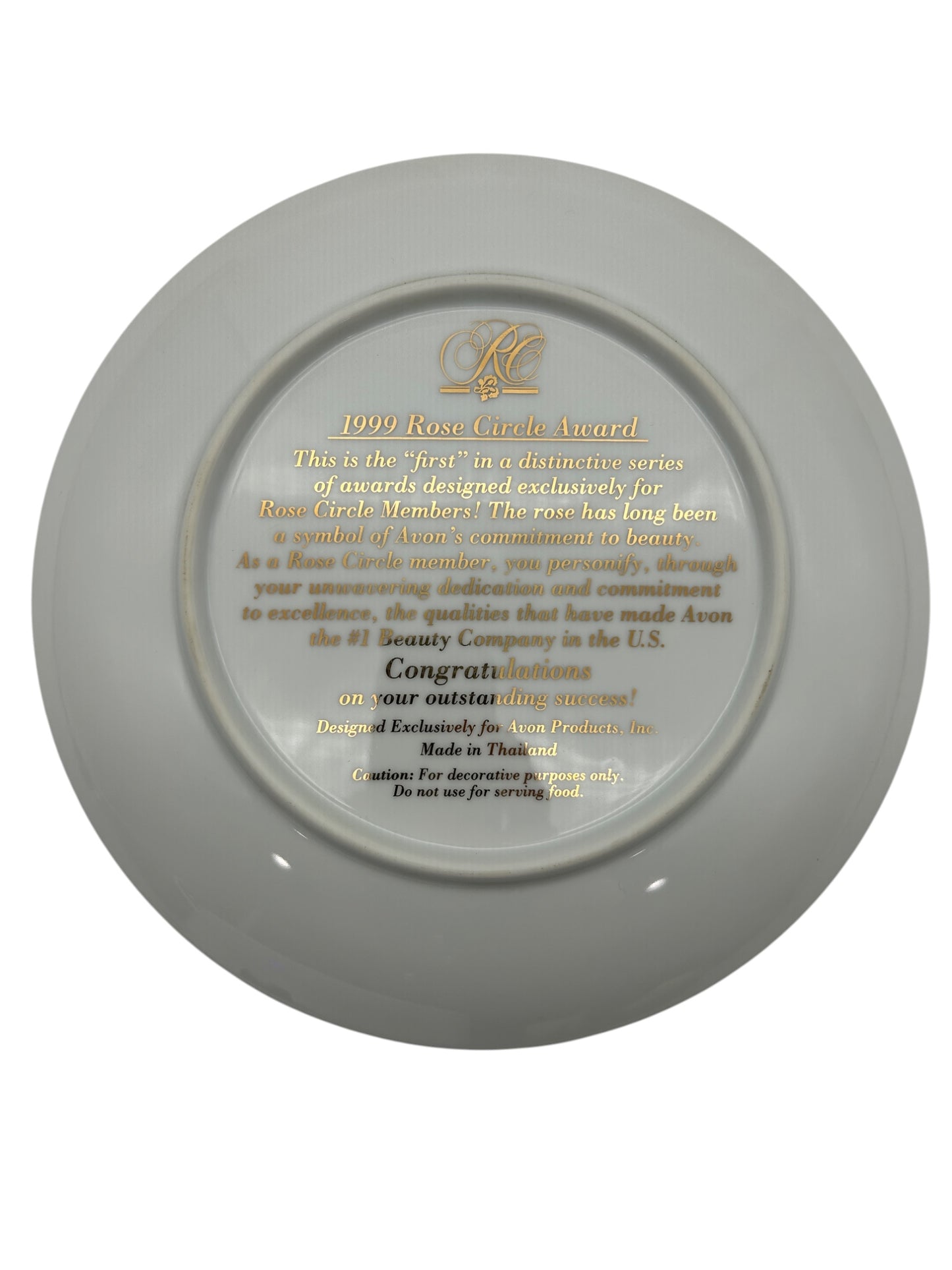 Avon - 1999 Commemorative Avon Rose Circle Commemorative Plate - 22K Gold Edge - 8.5"