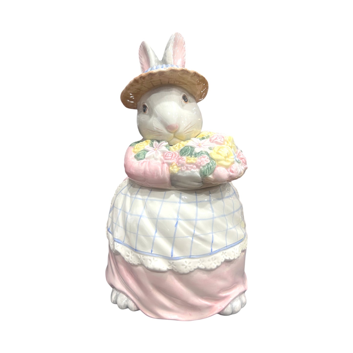 Fitz & Floyd - Easter - Bunny With Flowers Cookie Jar - 1989 - 12"