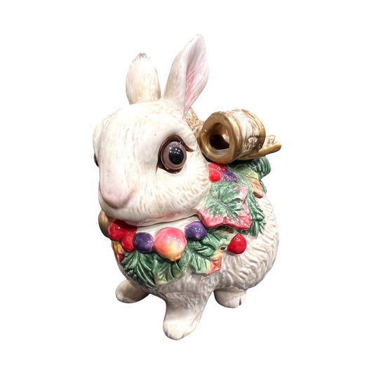 Fitz & Floyd - Christmas - Snow Woods Bunny With Bow Trinket Box - 5"