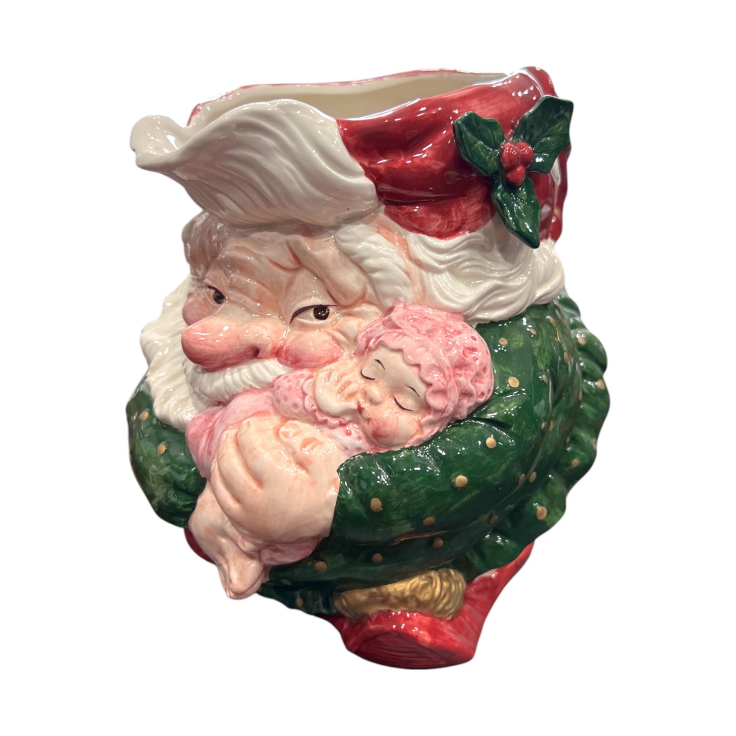 Fitz & Floyd - Christmas  - Santa Claus Sleeping Elf Pitcher - 1989 - 7.5"