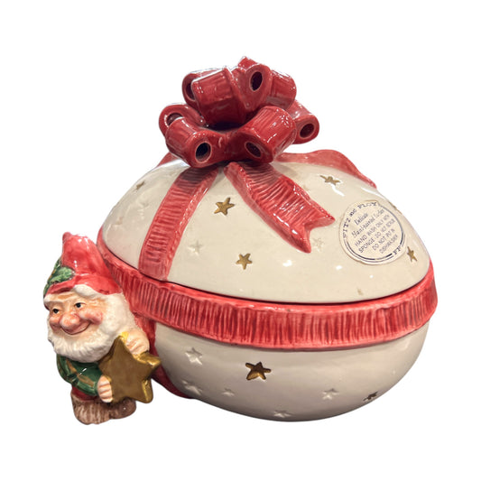 Fitz & Floyd - Christmas - Egg With a Bow And A Elf Trinket Box - 1992 - 6"